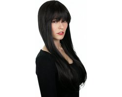 Prettyland C864 - Lange Pruik Pony Recht 75cm Lang Haar Naturel Zwart