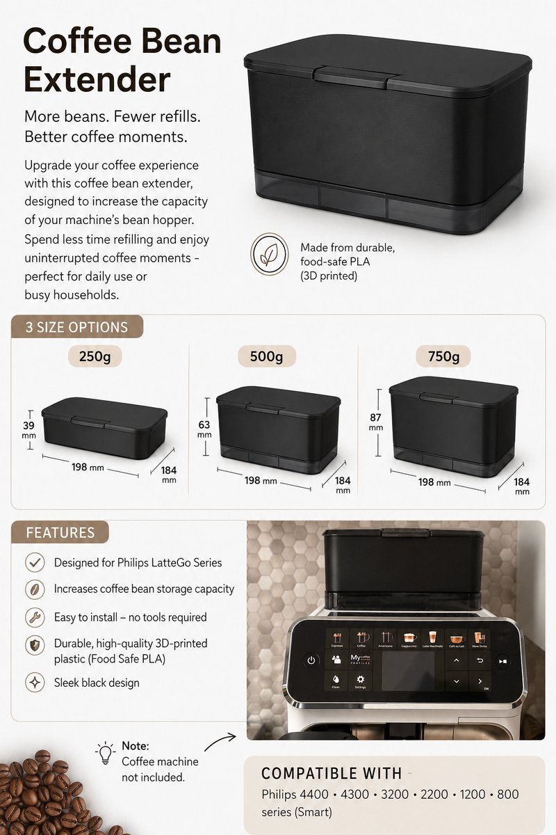 Philips LatteGo Accessoire - Koffiebonen Extender - Grotere Capaciteit - Makkelijk te Installeren - 500g