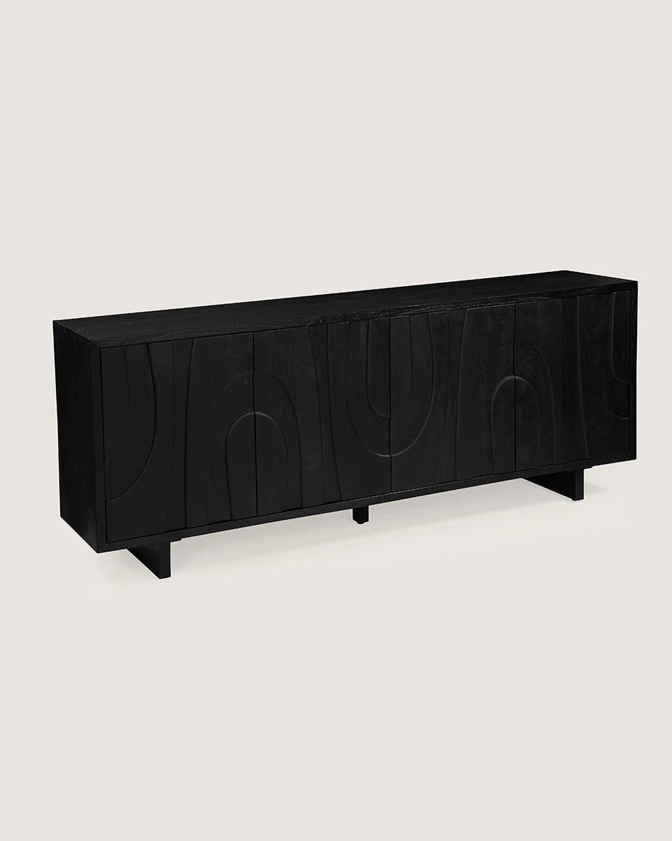 Dressoir 200 cm Mangohout – 4 Deuren – Zwart – Modern Design