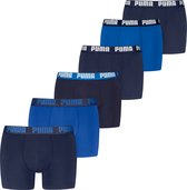Set van 6 Puma boxershorts in donkerblauw en verschillende tinten blauw met Puma-logo op de elastische band.