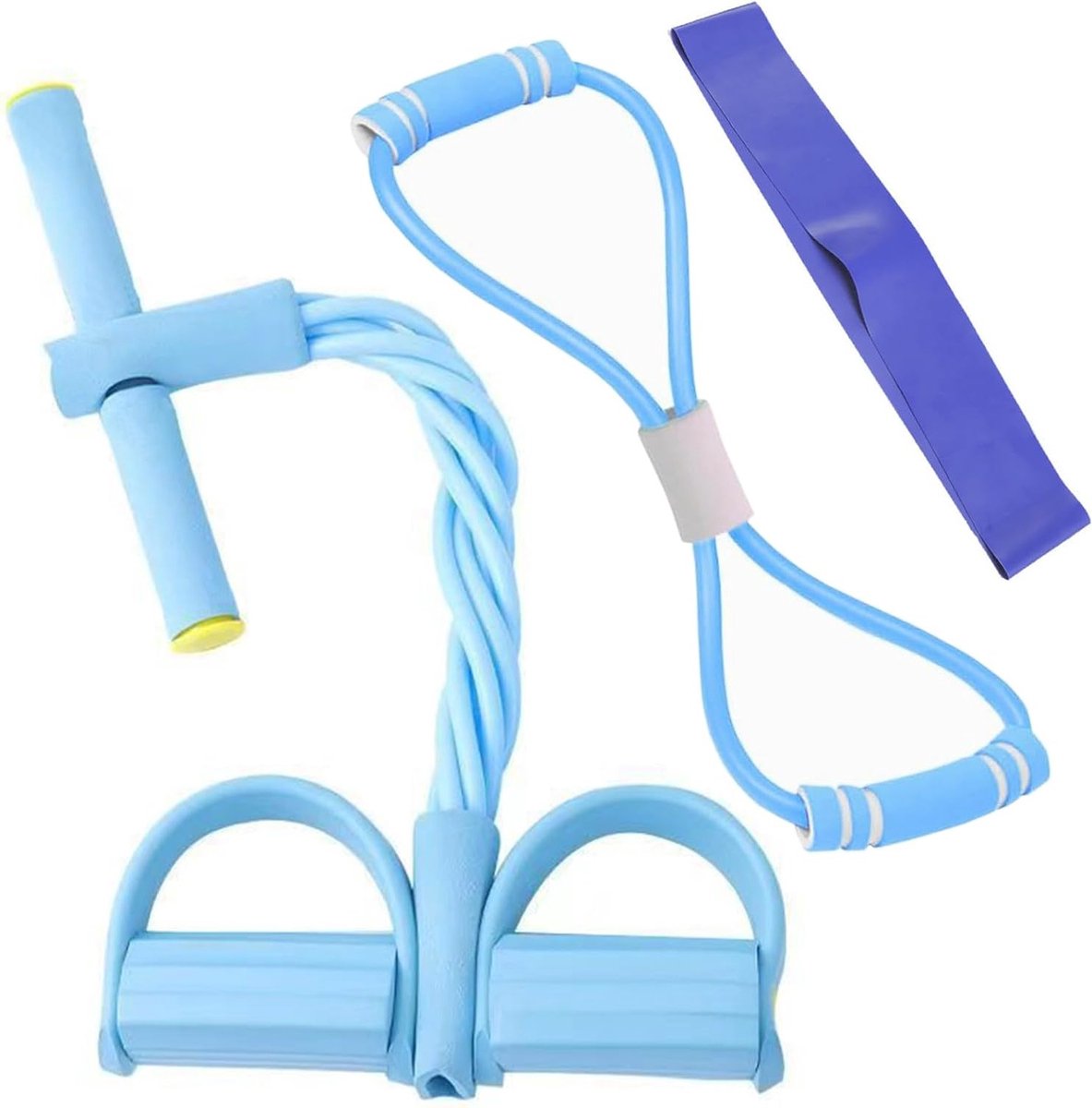 Set van 3 Elastische Fitnessbanden met Pedalen, TPE Buikspier Trainer, Ideaal voor Yoga, Krachttraining en Spieropbouw