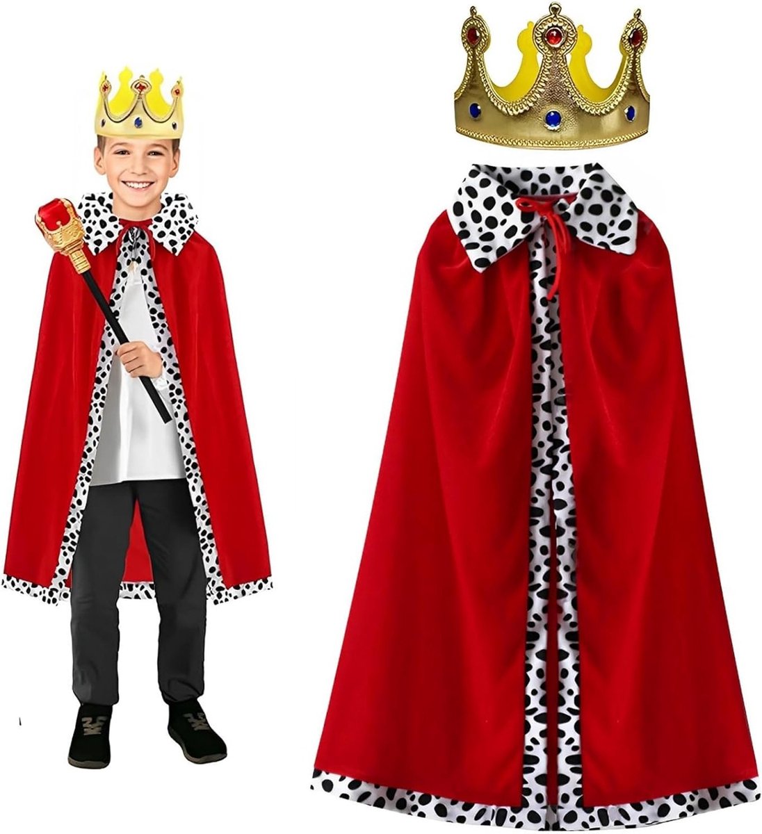 Prinsenkostuum voor Kinderen met Kroon - Perfect voor Feestjes, Carnaval en Halloween - 90 cm Lang