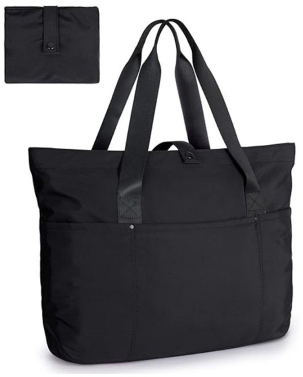 Dames draagtas, opvouwbare draagtas, laptoptas, lichtgewicht opvouwbare draagtassen voor reizen, de sportschool, werk en school,zwart