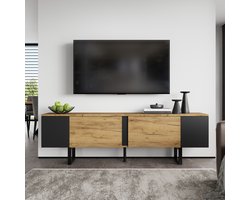 180x40x55 cm tv-meubel - lage kast - open opslagruimtes aan beide zijden - tv-tafel - tv-standaard - woonkamerkast - houtkleur