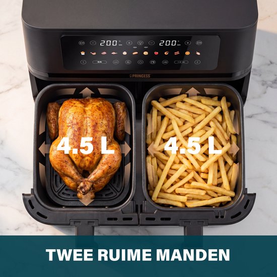 Princess 182272 Dubbele Airfryer - 2x 4.5L - 9 liter - 2 manden