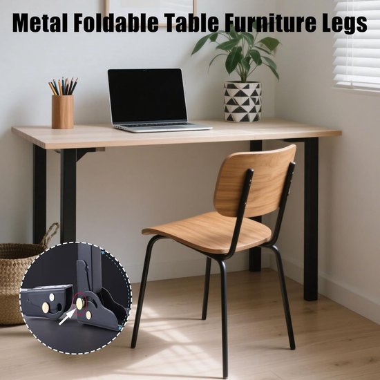 Inklapbare Tafelpoten - Metalen Standaard - Ruimtebesparende Opslag - Zelfvergrendelend Mechanisme - 35cm Hoog - Zwart — afbeelding 4