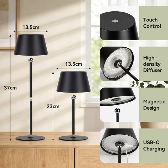Aigostar Bureaulamp LED Dimbaar - 3 lichtkleuren - IP44 - Magnetische lampkop - Oplaadbare Tafellamp - in hoogte verstelbaar - 5W — afbeelding 3