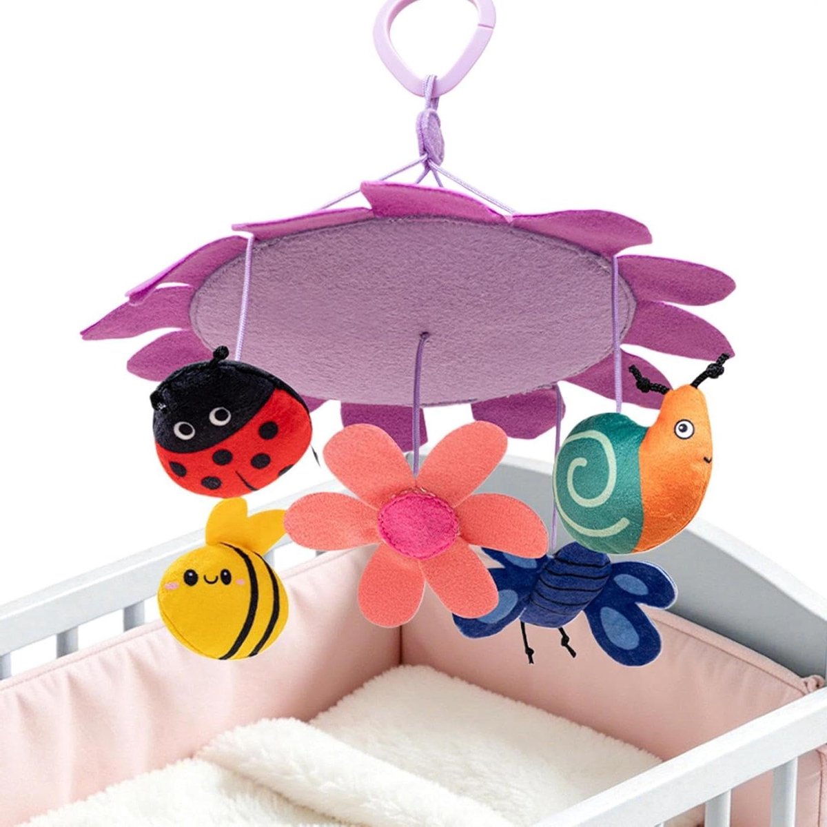 Kinderkamer Decoratie - Wieg Mobiel - Baby Stimulatie - Vroege Zintuiglijke Ontwikkeling - 28x26 cm - Paars