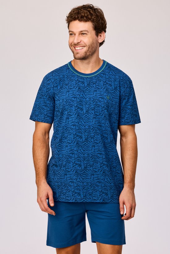 Woody Jongens-Heren pyjama palmbomen print blau - maat XL