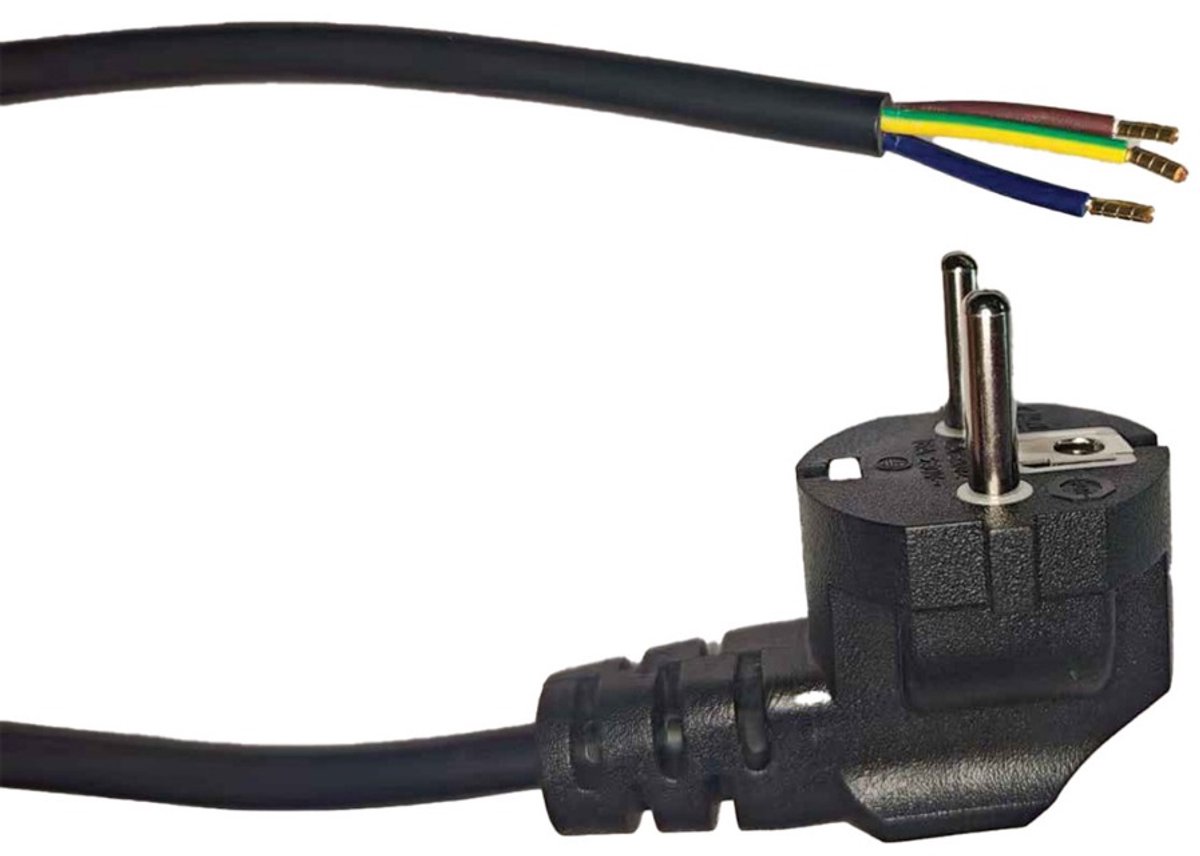 Noxion Power Voedingskabel Zwart - Schuko Europlug + Open uiteinden - 3m - 3 pole 0,75mm2.