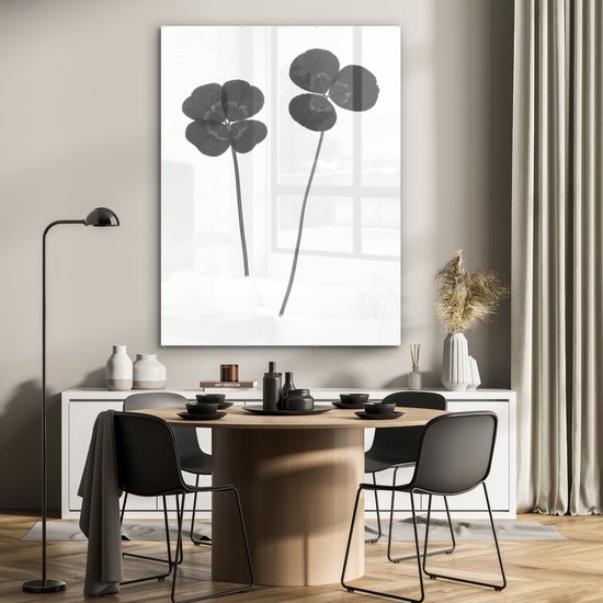 Peinture sur verre - Trèfle à Klavertje vier feuilles et trèfle à trois feuilles - noir et blanc - 90x120 cm - Peintures sur Verre Peintures - Photo sur Glas