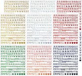 12 Vellen - Letter Stickers - Alfabet Stickers - Plakletters - 22,9 x 19,3 cm - Zelfklevend - Vinyl - Stickervellen set - Waterdicht - Geschikt voor binnen en buiten - Goud, Zilver, Rood, Roze, Groen, Blauw