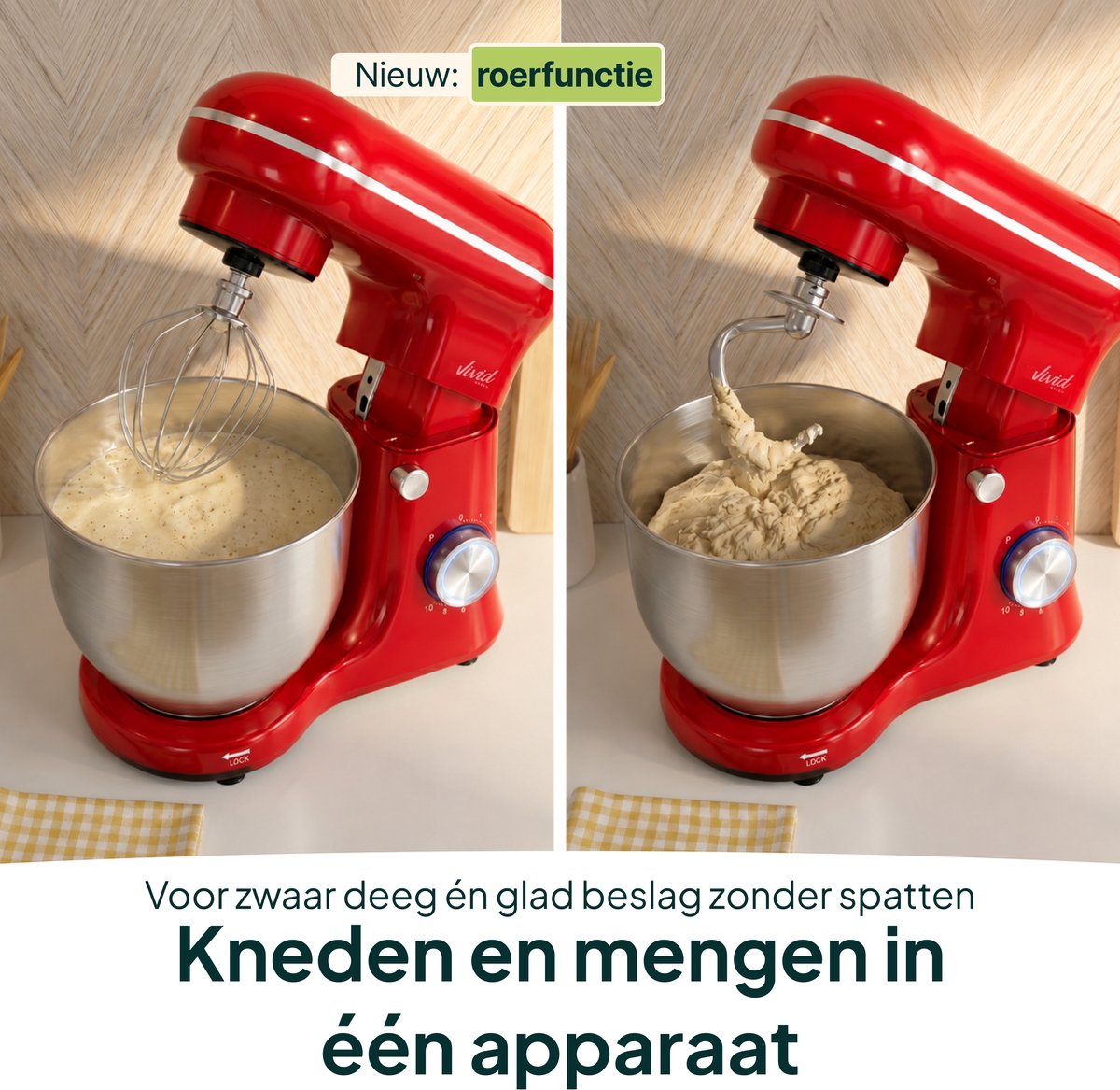 Vivid Green 1500W Keukenmixer - 5L Mengkom - Rood thumbnail 6
