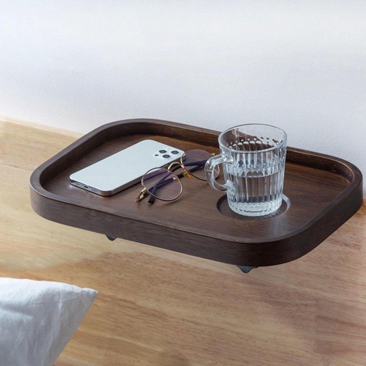 Nachtkastje Bamboe - Armleuning Tafel - Ruimte Besparen - Eenvoudige Installatie - 38.5x26.5cm - B