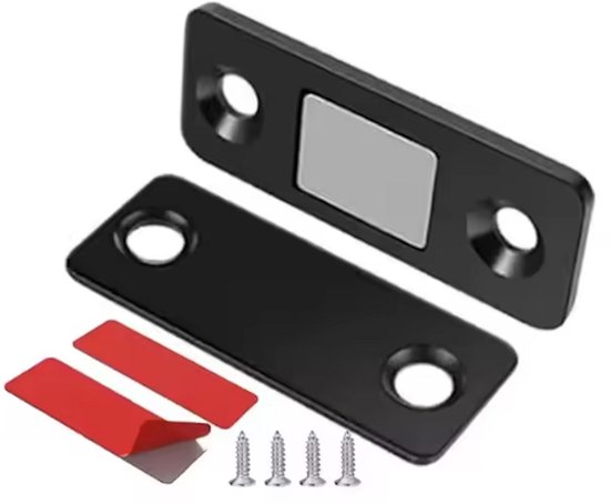 Magnetische Kastsluiting Zwart – Ultradunne Deurmagneet – 42 x 18 mm – Inclusief Schroeven & Zelfklevende Tape – Kastmagneet voor Keukenkast, Lade en Kledingkast – 1 Stuks