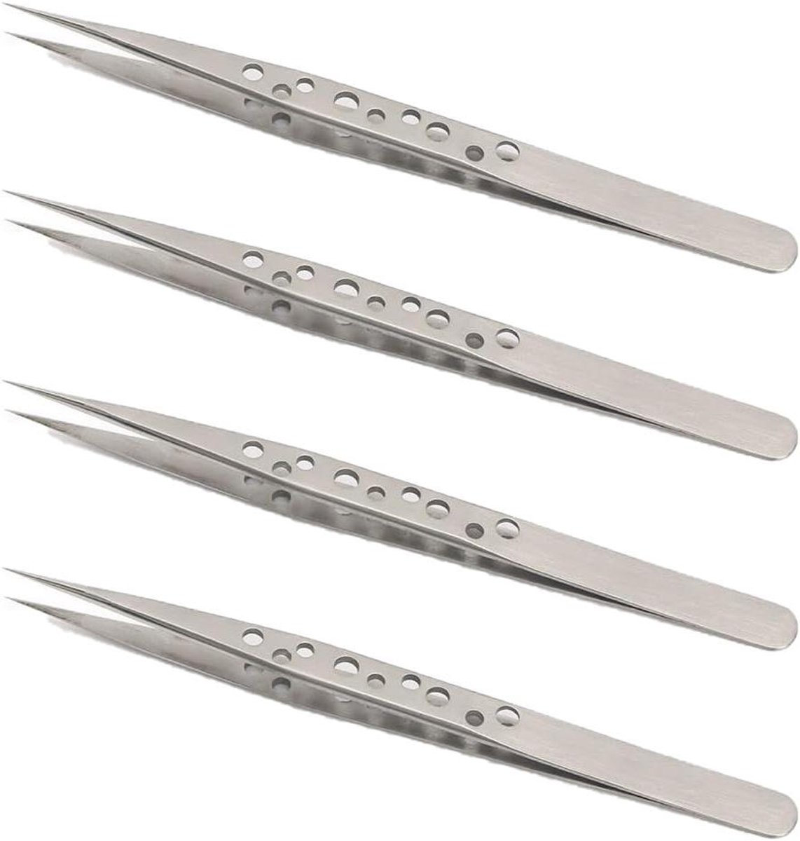 Precisie Pincetten - Pincet Set - Fijne Werkzaamheden - Roestvrij Staal - 4 Stuks 140mm - Zilver