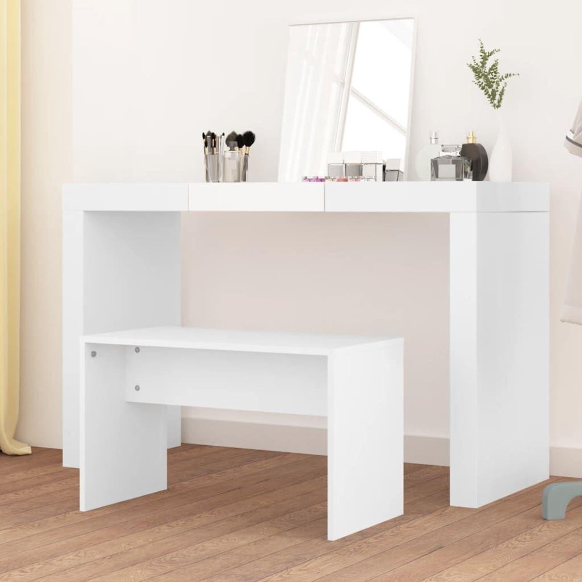 Kaptafel kruk - Dressing hocker - Make-up Zitten - Stijlvol modern design - 70x35x45 cm - Wit