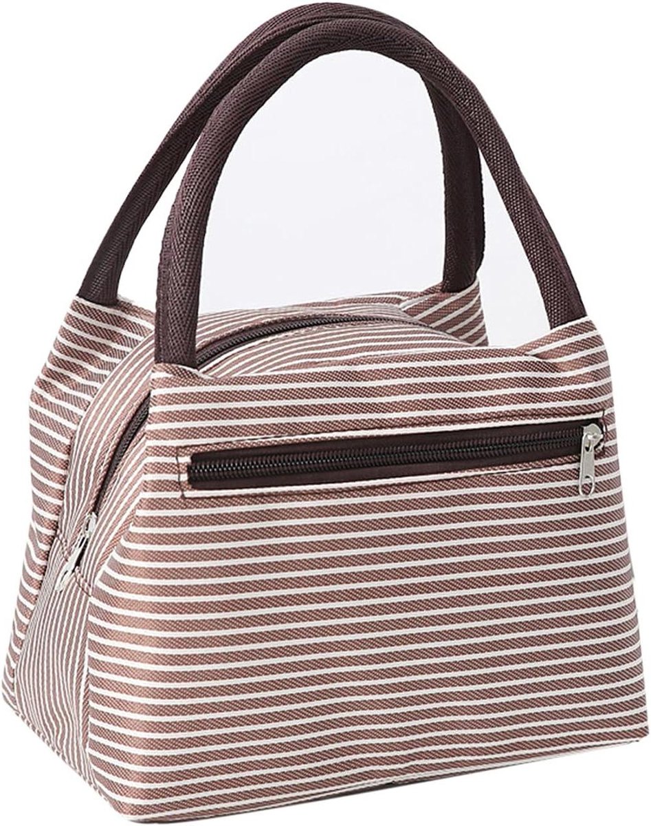 Luchttas - Picknicktas - Lunch Meenemen - Grote Capaciteit - 20 x 13.5 x 15 cm - Khaki Strepen