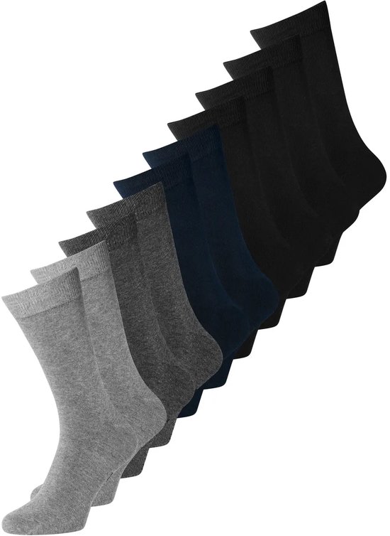 Dix paires de chaussettes JACK & JONES dans différentes nuances de gris et noir.