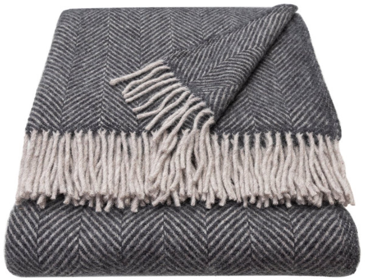 WOOOL Luxury Plaid - STELLA (Charcoal) - 150x183cm - 100% Wol Grijs