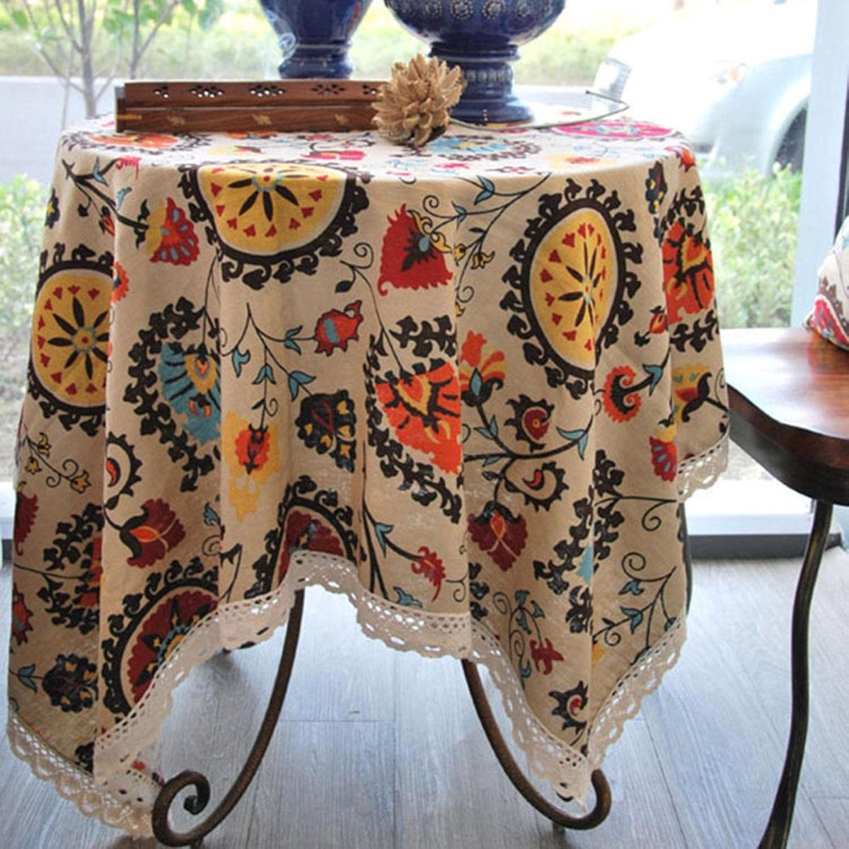 Boho Tafelkleed - Linnen Kleed - Diner Decoratie - Bloemenprint - 90x90cm - Multicolor