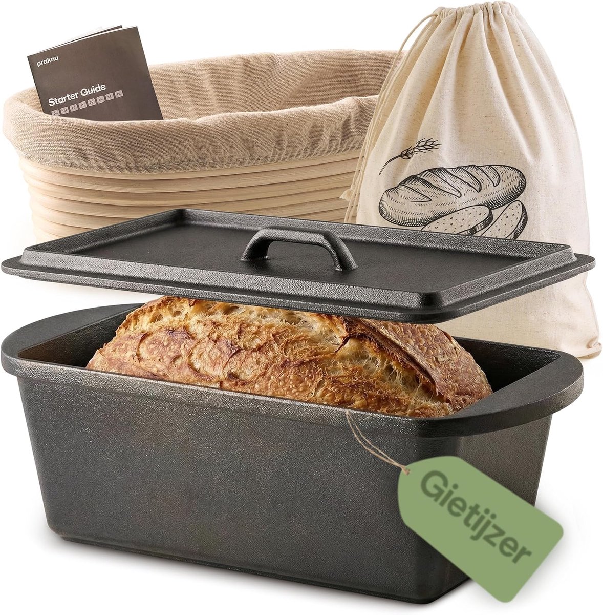 Gietijzeren Broodpan Braadpan Deksel Brood Bakken Direct Gebruiksklaar 3 Liter Mat Zwart