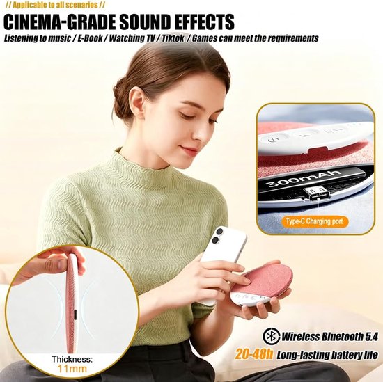 Kussenspeaker - Onder kussen speaker - Rustig slapen - Ultradun ontwerp - 11 cm dik - Roze — afbeelding 5
