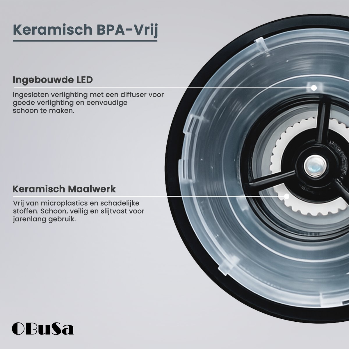 OBUSA - Hoogwaardige Elektrische Peper- en Zoutmolen Set - Keramisch Maalwerk - Instelbare Maalgraad en Snelheid - USB C Oplaadbaar - Antivingerafdruk RVS - Gemakkelijk bij te Vullen - Inhoud 110 ml — cadeau in Kookcadeaus - foto 5