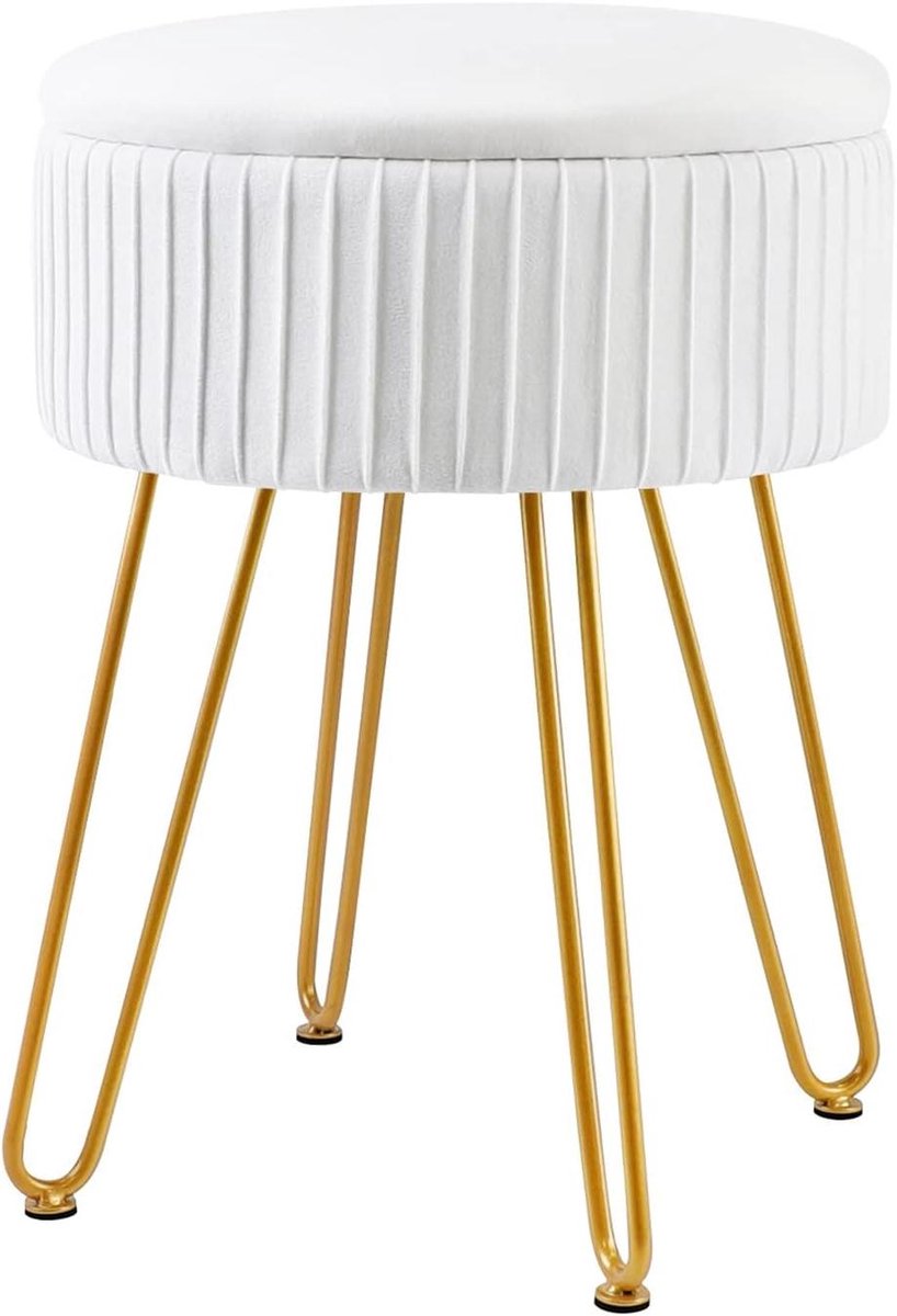 Voetenbank met opbergruimte - Make-up kruk - Ontspannen Zitten - Fluwelen afwerking - 30x47 cm - Wit