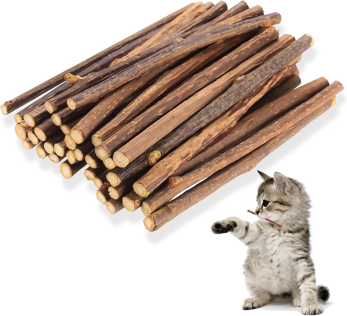 40 Stuks Matatabi Sticks voor Katten - Natuurlijke Kattenkruidsticks voor Verveling en Tandverzorging, Stimuleert Speelgedrag en Verbetert Mondgezondheid