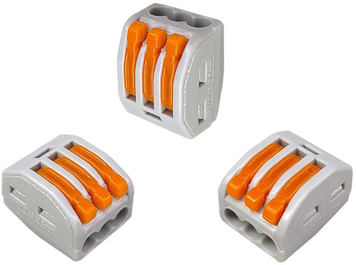 aladdien - PCT-213 moer-moerconnectoren - 3 poorten geleider - Compacte veeraansluiting - Oranje - Klemmenblok - Geschikt voor sterke koper - 30 stuks