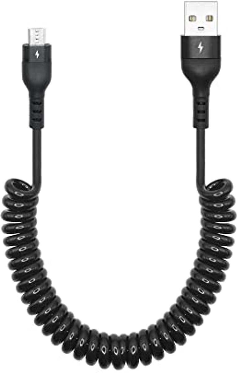 Micro USB kabel - Veerkabel Opladen - Apparaten Verbinden - Spiraalontwerp Intrekbaar - 3 Meter - Zwart