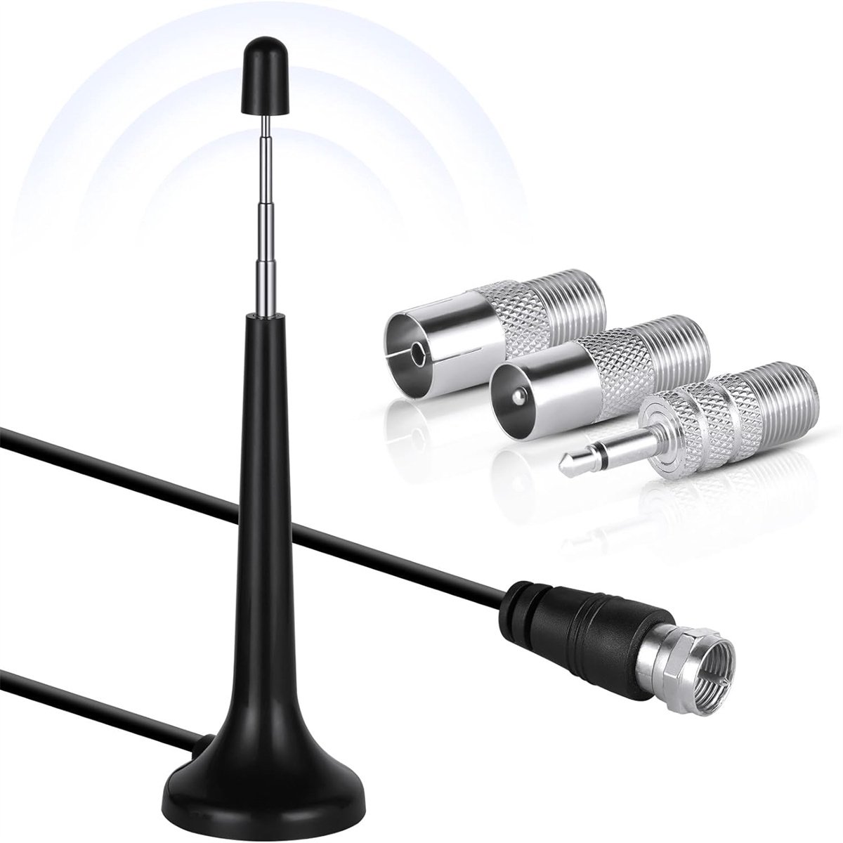 carmdering - DAB/FM Radio Antenne met Breed Frequentiebereik – Versterkte Signaalontvangst 88–108 MHz & 170–240 MHz – Universele HiFi Antenne met 3m Kabel & Adapters voor Thuis en Auto