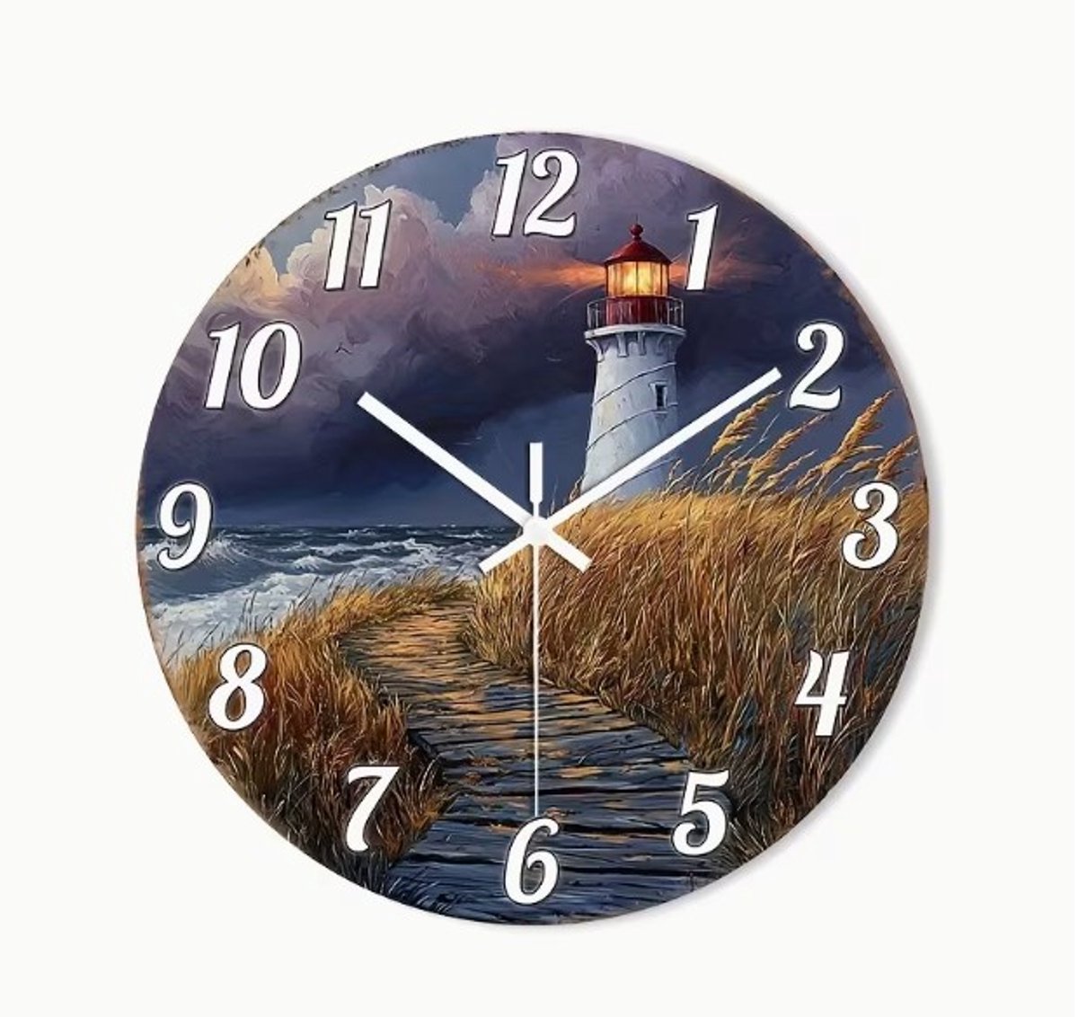 Wandklok 30 cm – Vuurtoren aan Zee – Geruisloos Uurwerk – Sfeervolle Klok voor Woonkamer of Slaapkamer