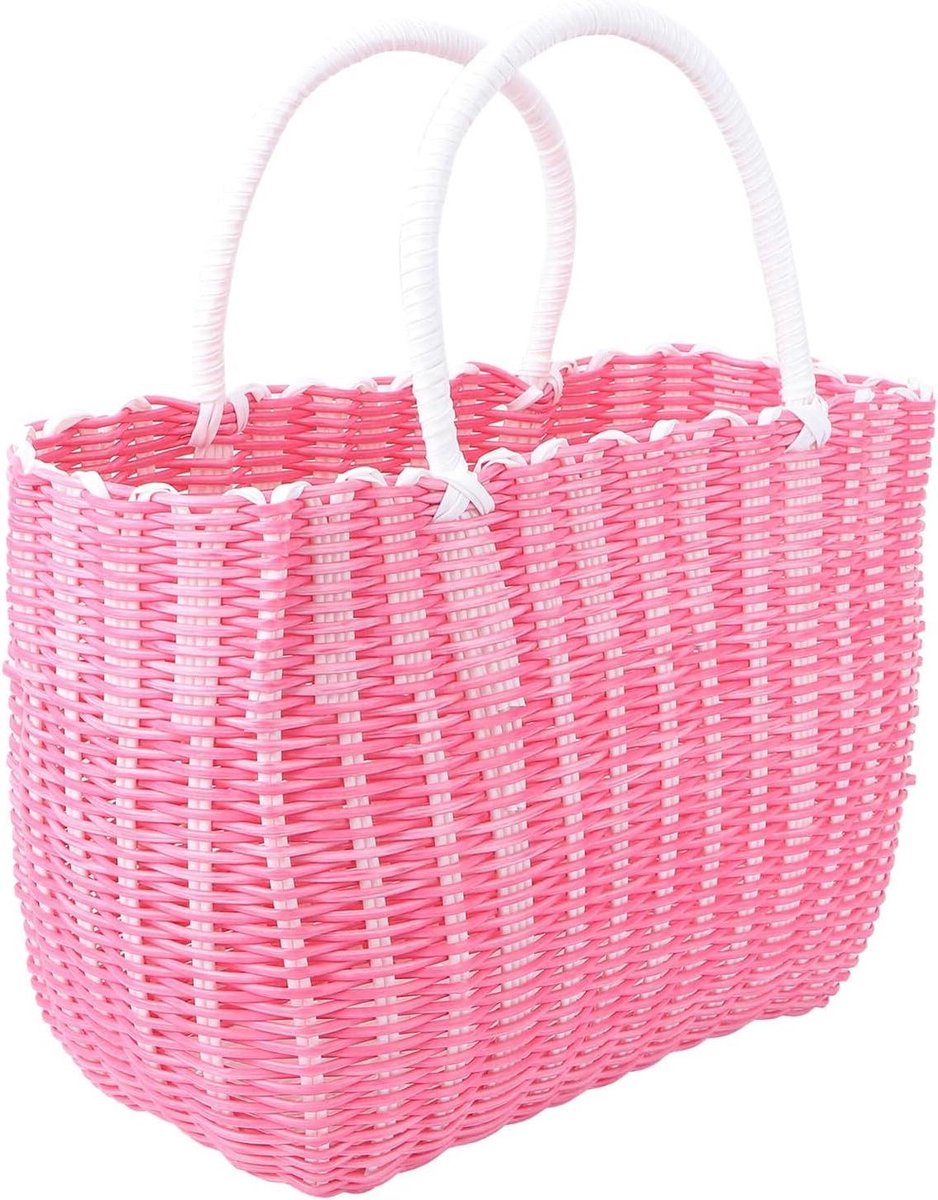 Opbergmand - Woven Tas - Boodschappen Doen - Handgemaakt Design - 24x24x14 cm - Roze