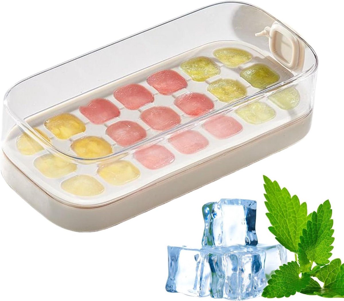 IJsblokjesvorm met deksel - Flexibele ijsmaker - Dranken Koelen - 21 vakken - 22.9 cm - Wit