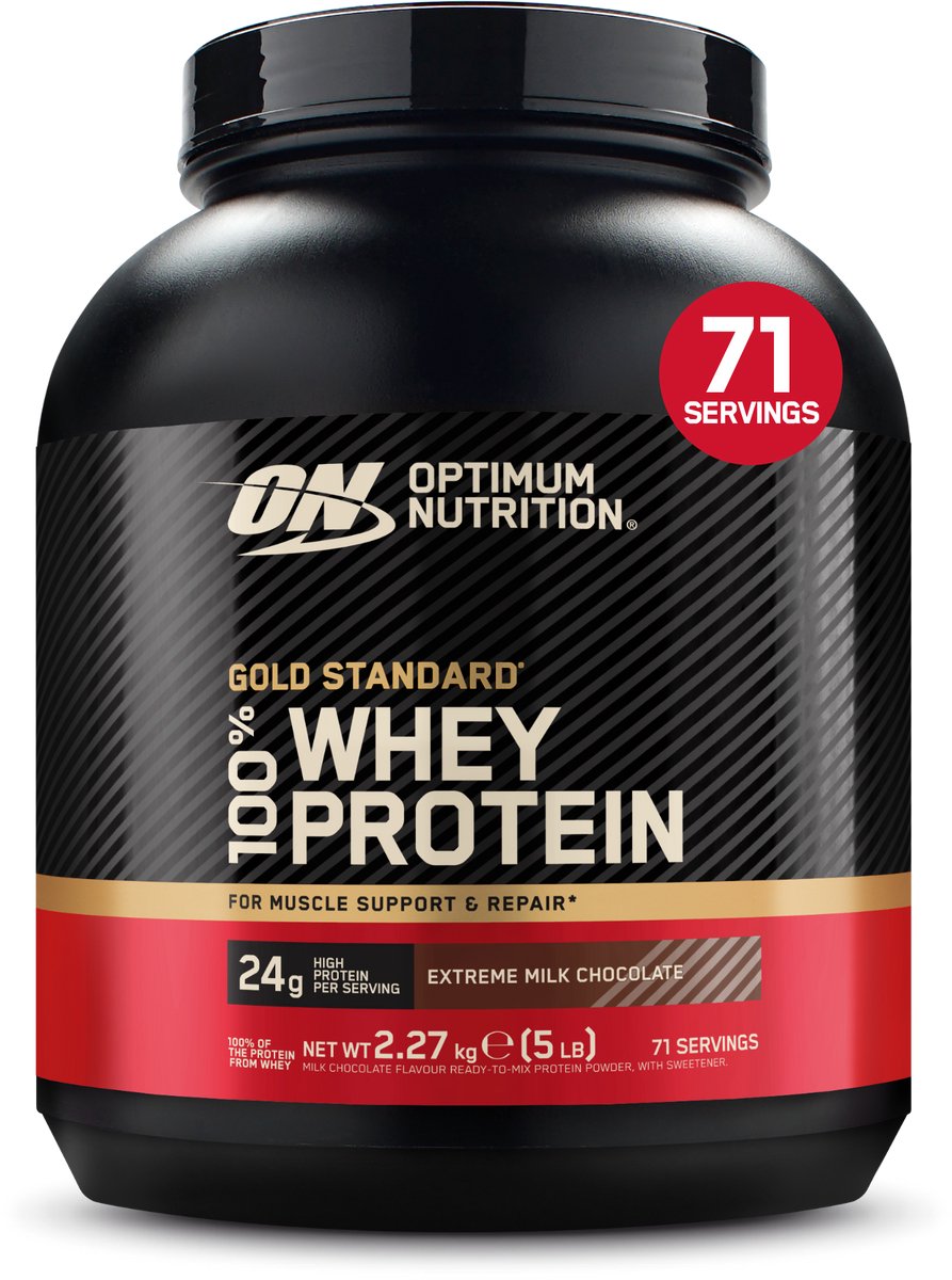 Bol.com Optimum Nutrition Gold Standard 100% Whey Protein - Extreme Milk Chocolate - Proteine Poeder - Eiwitshake - 71 doseringe... aanbieding