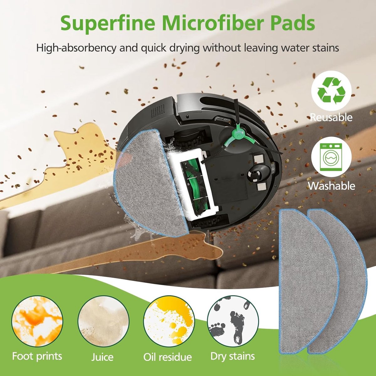 24 stuks vervangende onderdelen voor iRobot Roomba 104/105 Vac/ 105 Combo/ Q052 robotstofzuiger, Q0520 105 accessoires. Inclusief 2 hoofdborstels, 6 filters, 6 stofzakken, 6 zijborstels, 4 dweilpads — afbeelding 4