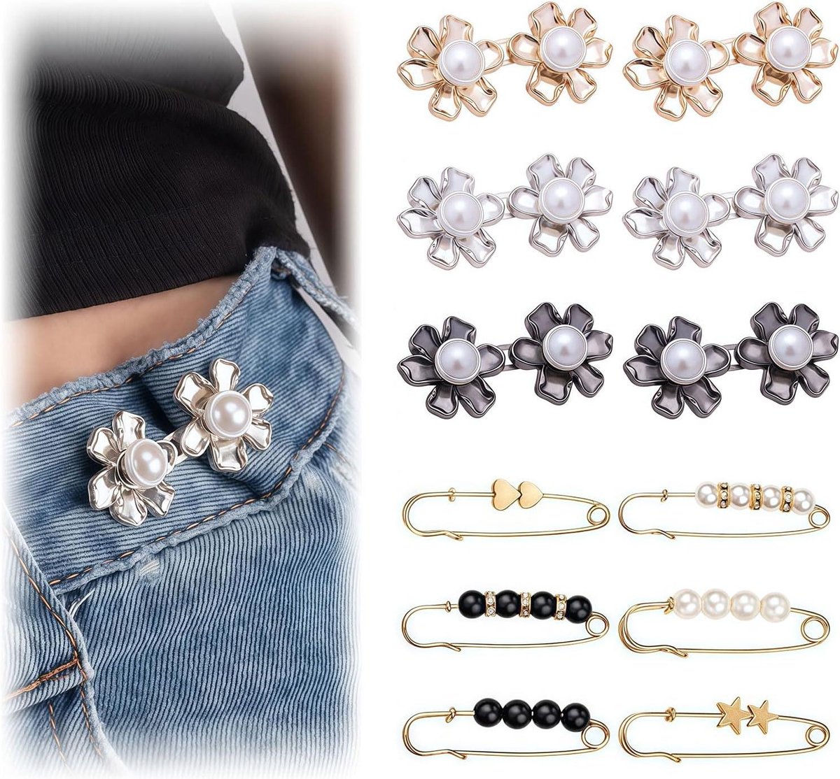 Broek Krimp Clips - Taille Knoop - Kleding Verstellen - Zonder Naald - 12 Stuks - Multicolor