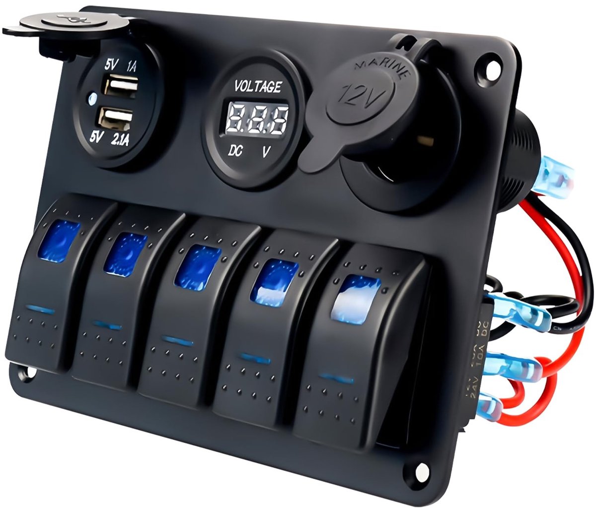 aladdien - 5-Way Switch Panel - USB aansluiting - IP66 waterdicht - geschikt voor auto en caravan - veelzijdige schakelaar - ideaal voor bootgebruik..