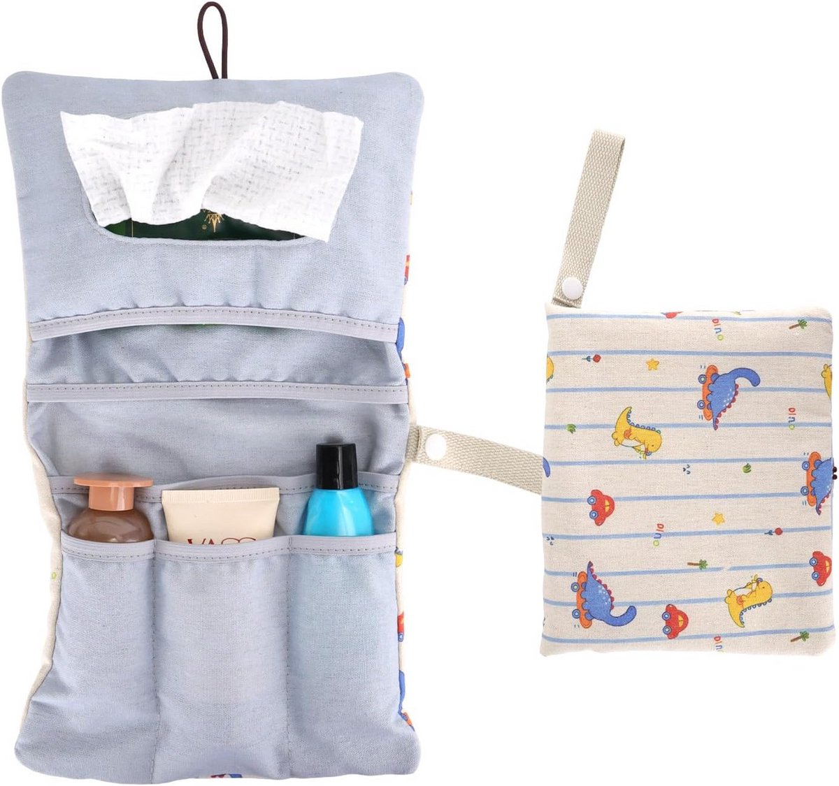 Luiertas Organizer En Cosmetische Tas 2-In-1, Kleine Luiertas Voor Onderweg Met Ophanglus, Tas Vochtige Doekjes Voor Onderweg (Dinosaur)