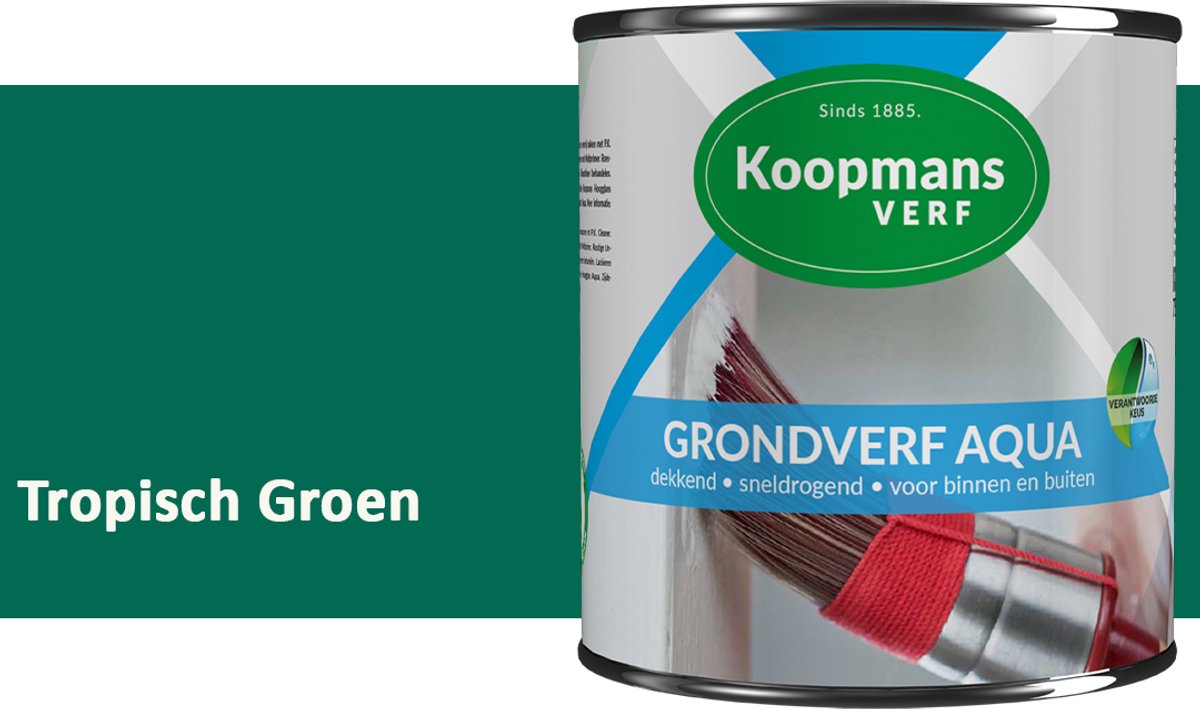 Koopmans Grondverf Aqua – Watergedragen Biobased Grondverf voor Hout & Metaal – Binnen en Buiten – Tropisch Groen – 750 ml