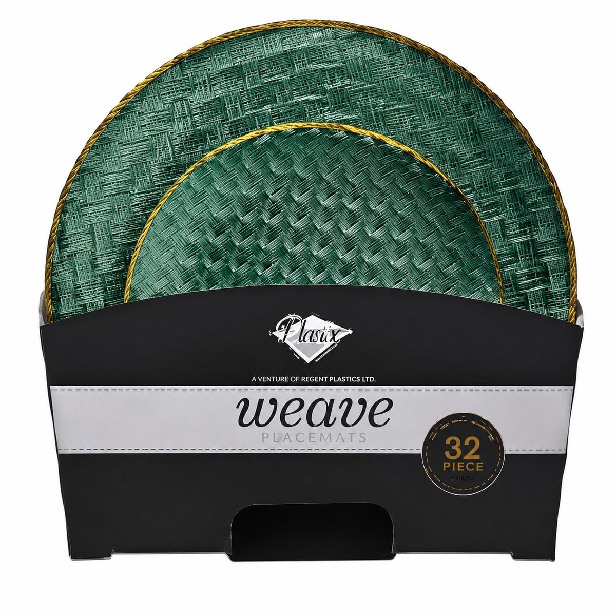 Decorline -32 Luxe herbruikbaar kunststof Party Set Groen & Goud Herbruikbaar Plastic Serviessets - Weave Collection. Duurzaam Plastic Serviesgoed voor Kerstmis,Bruiloften, Verjaardagen en Partys.