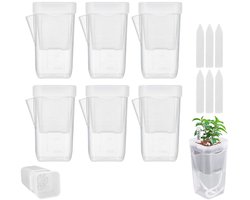 6 stuks - Mini zelfwaterende bloempot - Doorzichtige plastic bloempot - Semi-hydroponische bloempot - Transparant - Klein formaat - Zelfwaterende bloempot - Plastic zaaipot - Met plantenlabel en waterabsorberende kern