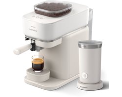 Philips Baristina + Melkopschuimer Bundel - BAR308/00 - Semi-Automatische Espressomachine - Pistonmachine - Koffiemachine met bonen - 2026 Editie - Wit