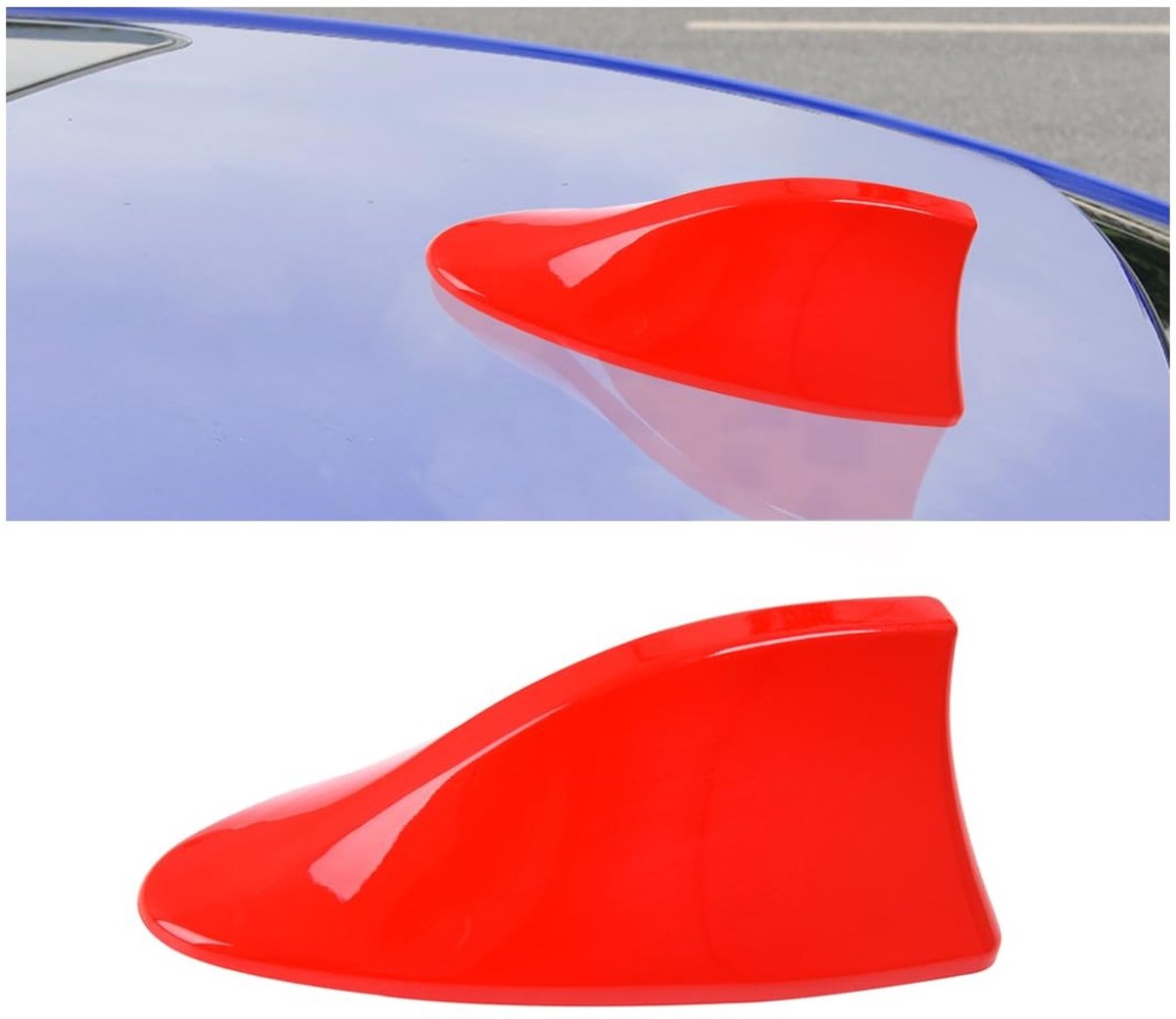 aladdien - Auto Haaienvin-antenne - FM/AM-antenne - Lage windweerstand - Rood - Autotuning - Geschikt voor SUV's en vrachtwagens - 17 x 9 x 6,7 cm