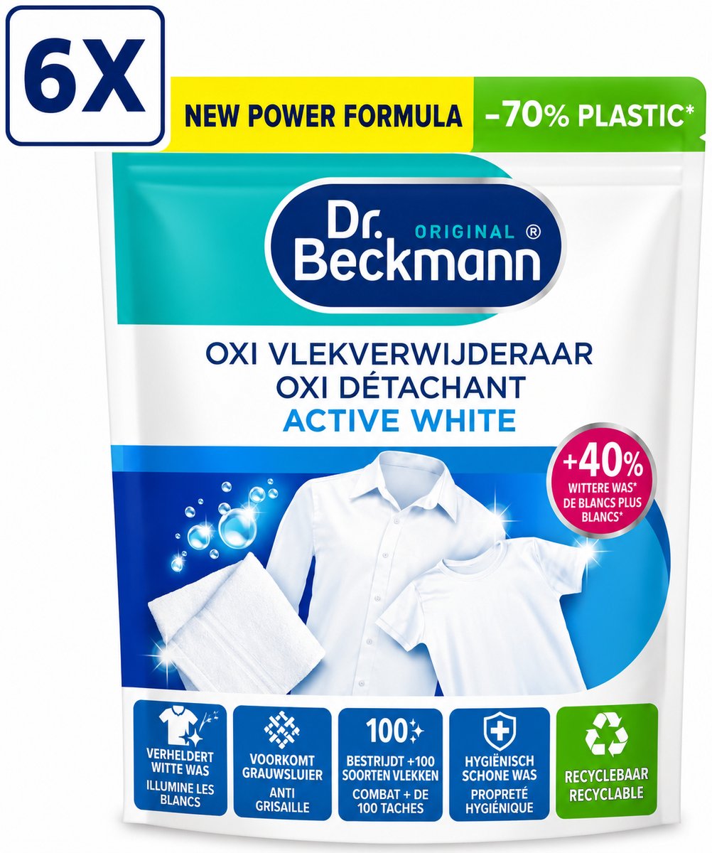 6 x Dr. Beckmann - Active White Poeder – Oxi Power Vlekverwijderaar – Witte Was Witter – Voor Hardnekkige vlekken– 400g