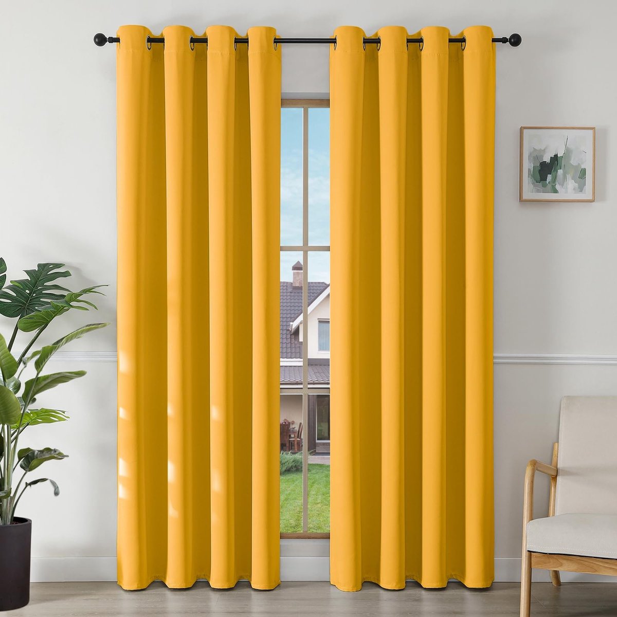 aladdien - Verduisteringsgordijnen - Hittebescherming - 2 stuks - Citroen - Ondoorzichtig - Ideaal voor slaapkamer en woonkamer - 140 x 220 cm
