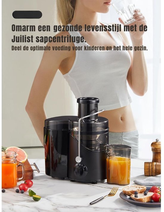KAD® Sapcentrifuge - Elektrische Sapcentrifuge voor Fruit en Groenten - Smoothie Maker & Slowjuicer - Zwart - 30cm x 20cm x 18cm van Merkloos — afbeelding 4