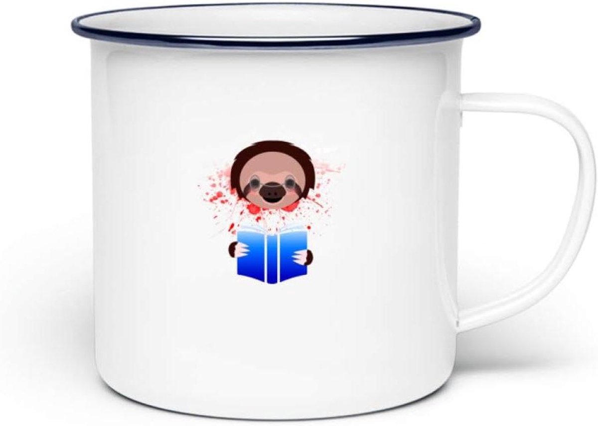 Emaille Mok - Boekenwurm Mok - Koffie Drinken - Uniek Ontwerp - 300 ml - Wit